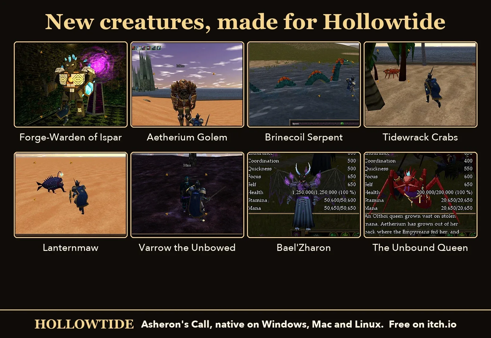 New creatures and bosses: the Forge-Warden of Ispar, Aetherium Golem, Brinecoil Serpent, Tidewrack Crabs, Lanternmaw, Varrow the Unbowed and more