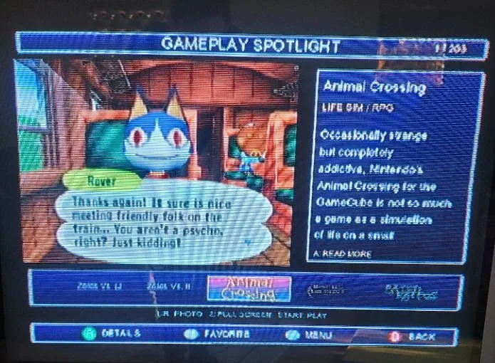 Gameplay Spotlight running on a GameCube and a CRT television