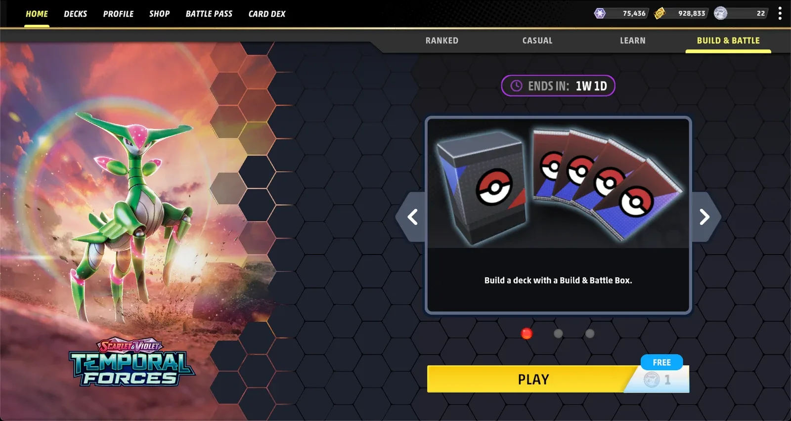 Build & Battle in Pokémon TCG Live: build a deck with a Build & Battle Box