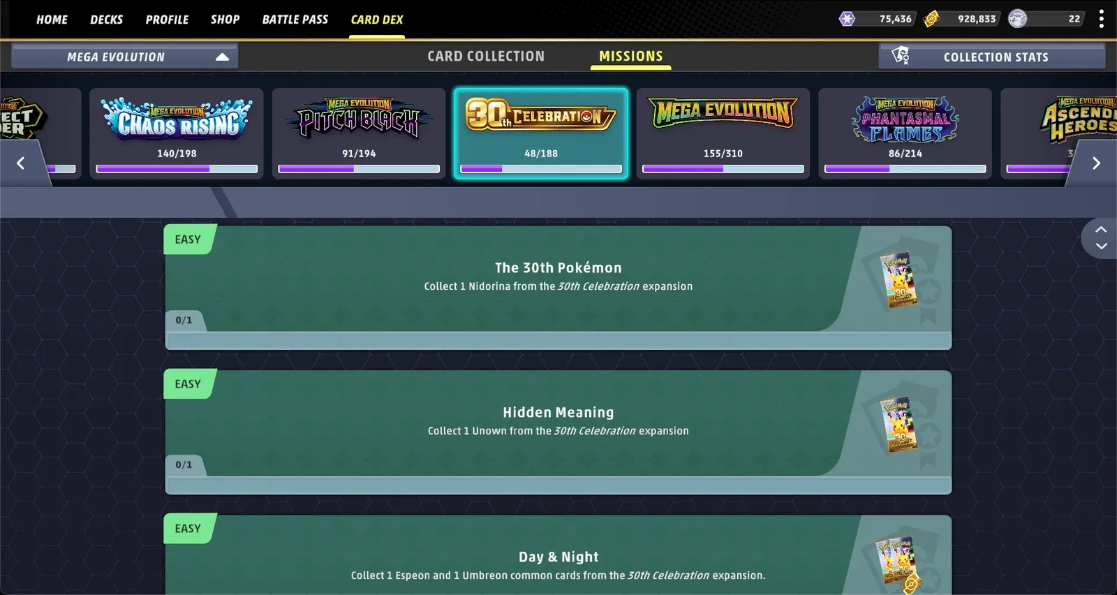 Live Research Missions list for the 30th Celebration expansion