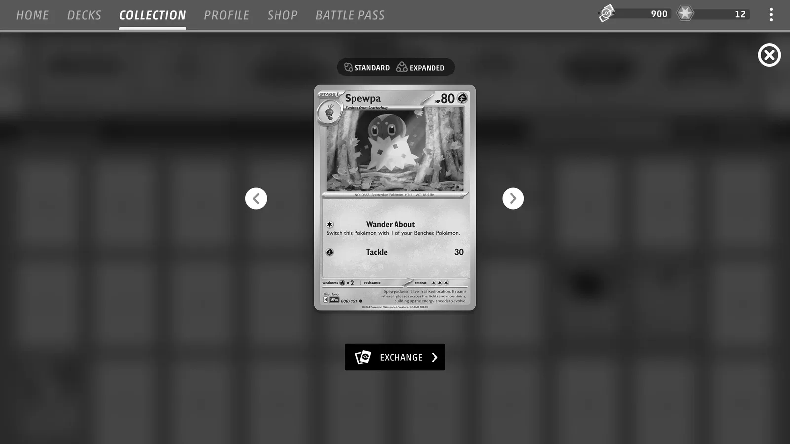 Grey-box prototype: exchanging for a missing card from its big card view