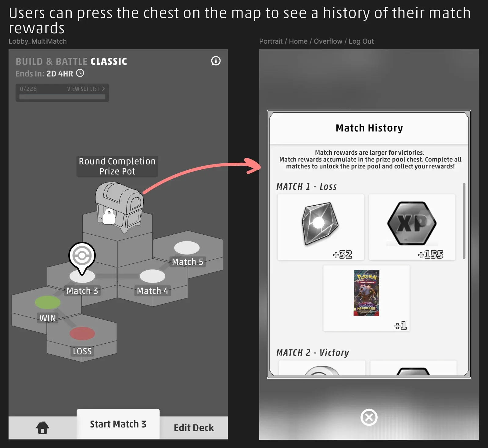 Feature brief page: the lobby map wireframes with annotated interactions
