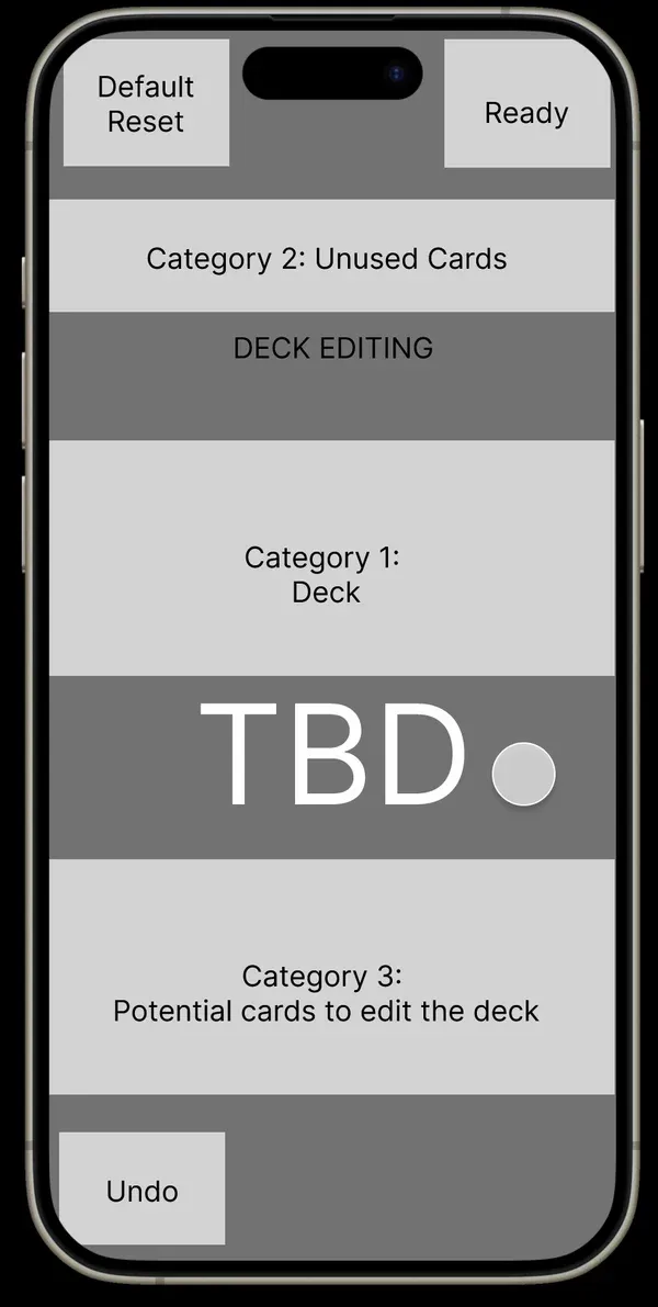 Early wireframe: deck editing with unused cards and potential cards