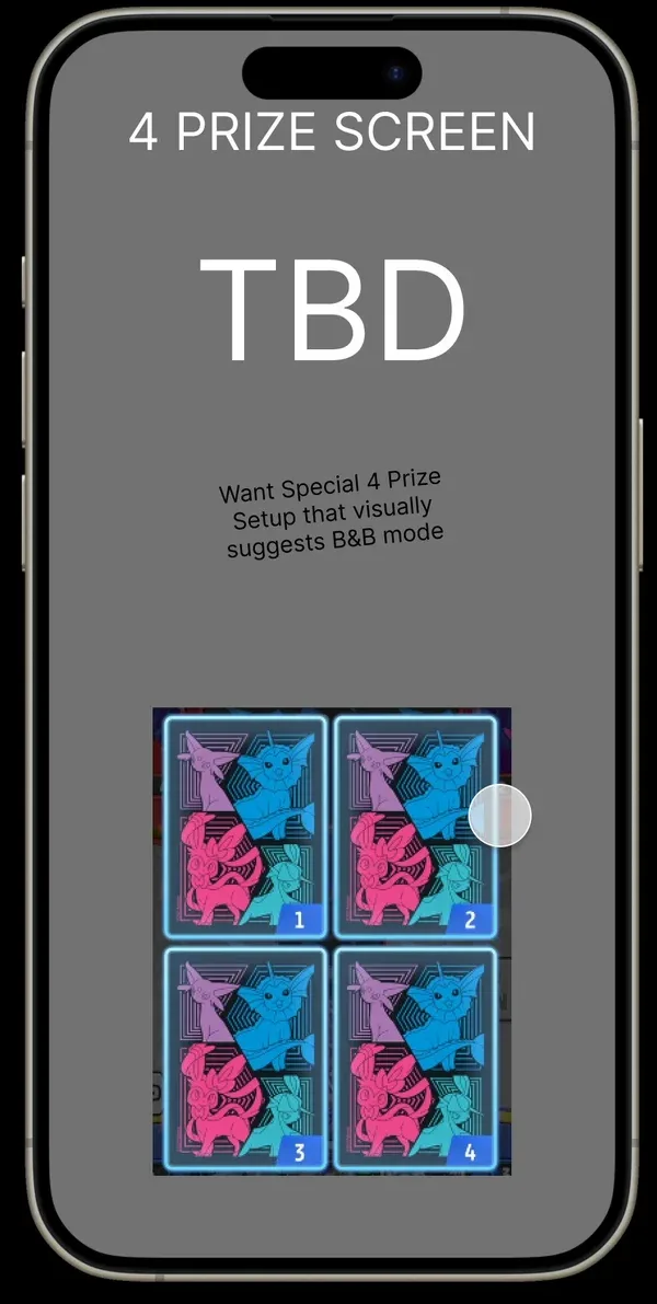 Early wireframe: four-prize match setup