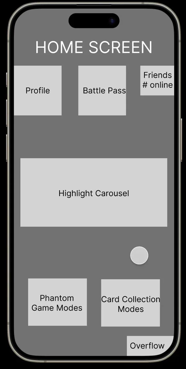 Early wireframe: home screen with game modes